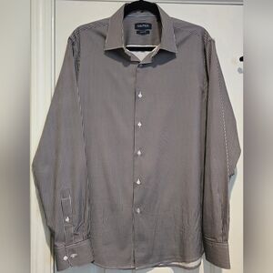 Mens Nautica Blck Wht Chck Slim Fit Wrnkle Resist Dress Shirt Sz L 16-16.5 34/35